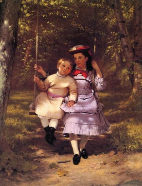 Two Girls On A Swing by John George Brown