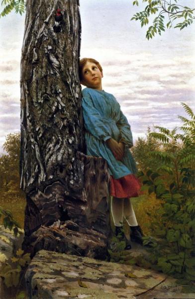 Watching The Woodpecker by John George Brown
