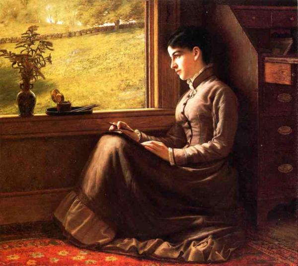 Woman Seated At Window by John George Brown