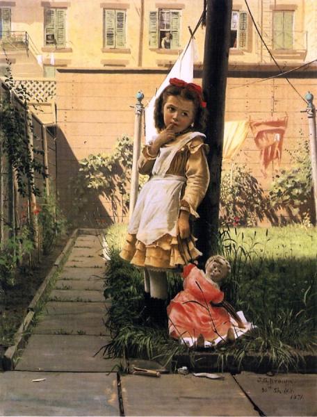 Young Girl In A New York Garden by John George Brown Oil Painting Reproductions