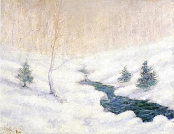 Woodland Stream In A Winter Landscape by John Henry Twachtman