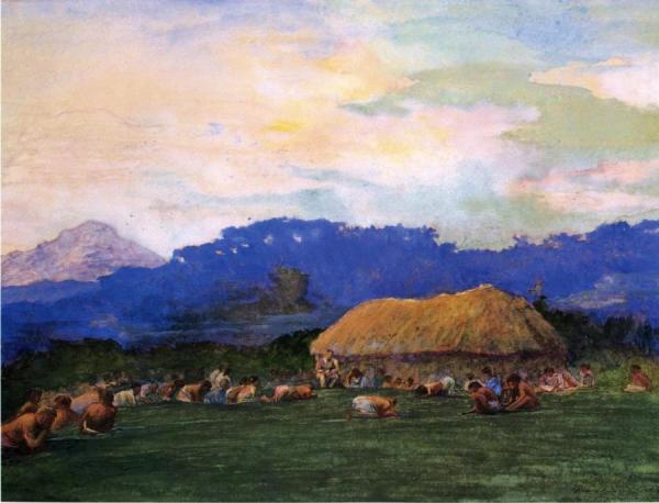 Evening Prayer In Devil Country, Fiji, Ngalawana, July 5, 1891 by John Lafarge