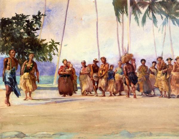 Fagaloa Bay, Samoa, 1890, The Taupo, Gaase, Marshalling The Women Who Bring Presents Of Food by John Lafarge Oil Painting Reproductions
