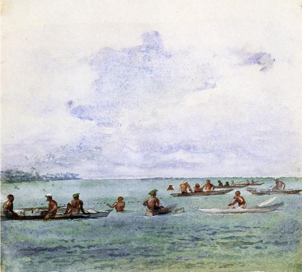 Fishing Party In Canoes, Samoa by John Lafarge Oil Painting Reproductions