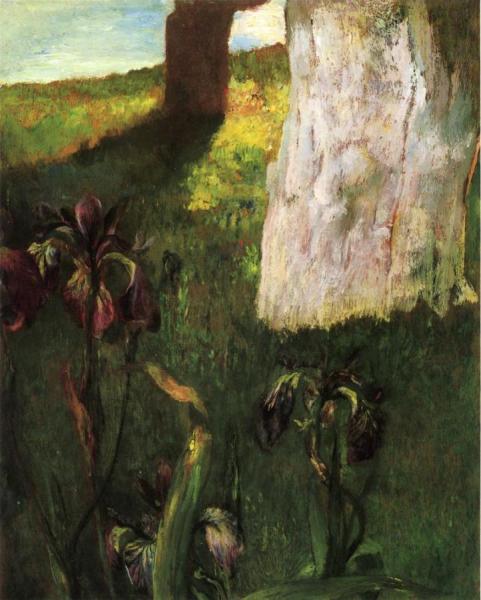Flowers, Blue Iris, With Trunk Of Dead Apple-tree by John Lafarge