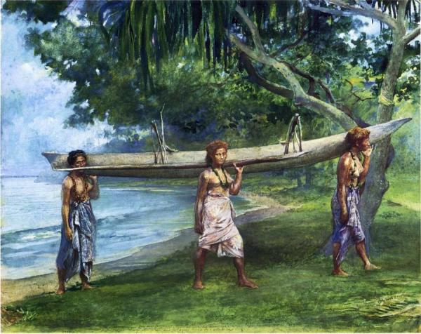 John Lafarge Girls Carrying A Canoe, Vaiala In Samoa. 1891. Portraits Of Otaota, Daughter Of The Preacher And Our Next Neighbor Saikumu. The First Girl Is Faaifi