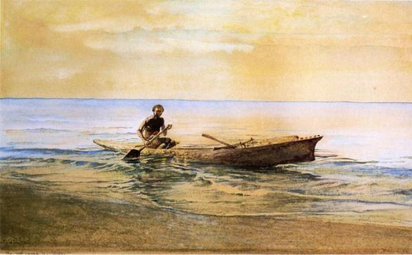 Man In Canoe, Samoa by John Lafarge Oil Painting Reproductions