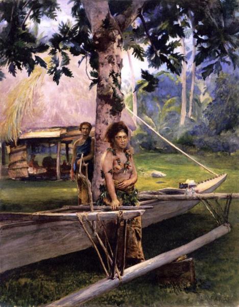 Portrait Of Faase, The Taupo, Or Official Virgin Of Fagaloa Bay, And Her Duenna, Samoa by John Lafarge