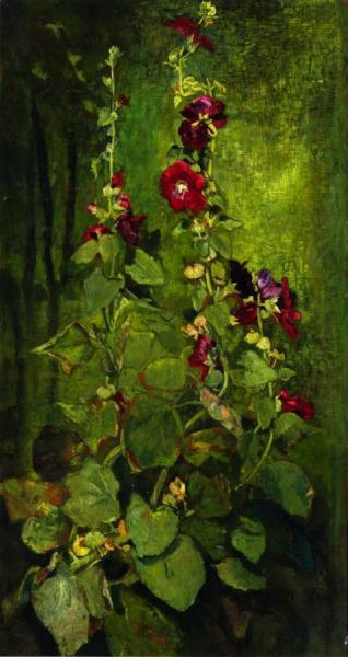 John Lafarge Red Hollyhocks
