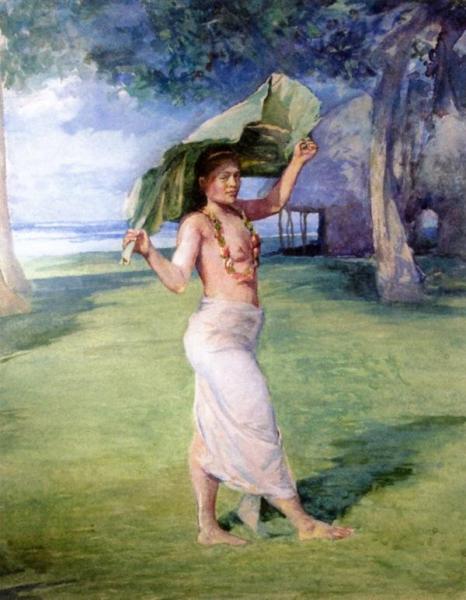 Sivá Coming From Bath, Carrying Banana Leaf by John Lafarge