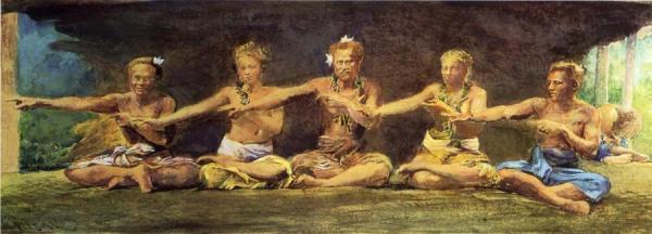 Siva Dance, Five Figures, Vaiala, Samoa, Taele Weeping In The Corner by John Lafarge
