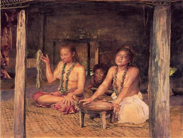 Siva With Siakumu Making Kava In Tofae's House by John Lafarge