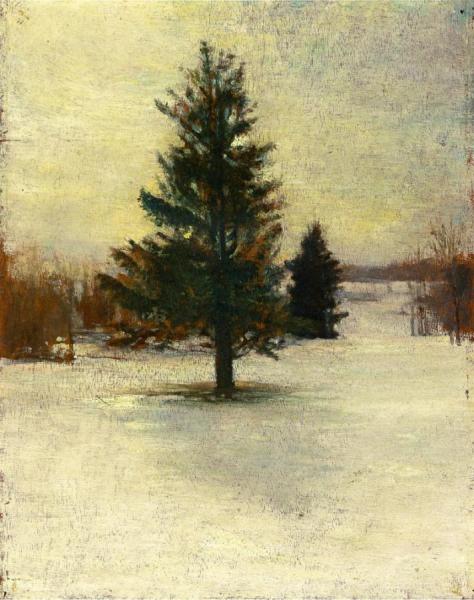 Snow, Sketch: Hillside With Cedars, Evening by John Lafarge