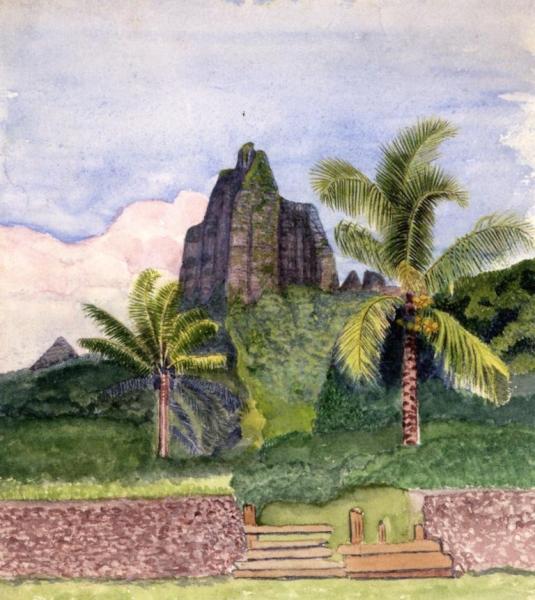 Unidentified Landscape With Two Palm Trees by John Lafarge