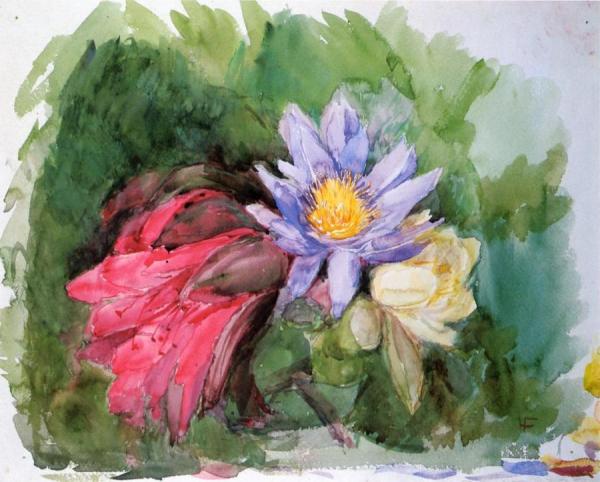 Water Lilies And Hibiscus by John Lafarge Oil Painting Reproductions