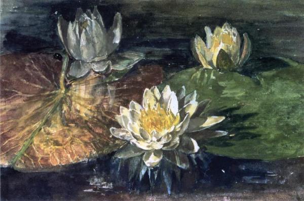 Water-lilies, Red And Green Pads by John Lafarge