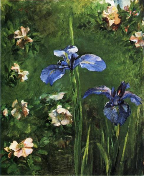 Wild Roses And Irises by John Lafarge