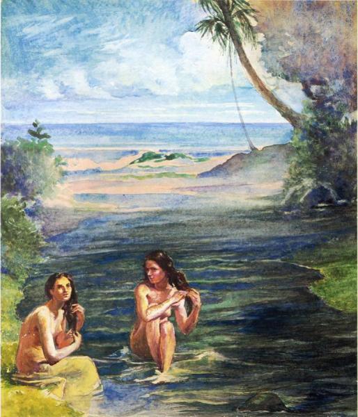 Women Bathing In Papara Riiver by John Lafarge