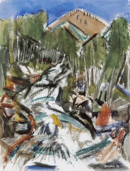 Blue Sky, Mountain Aspens, And The Roaring Hondo by John Marin