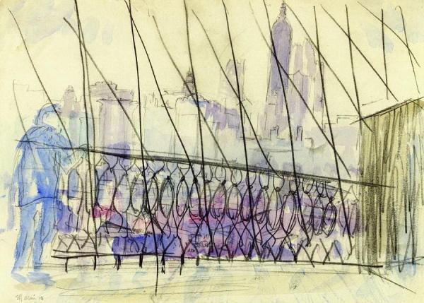 Brooklyn Bridge Series, Figure Leaning On Railing by John Marin