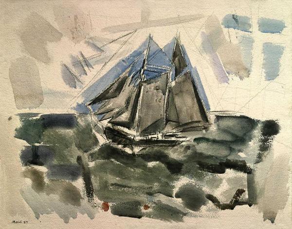 Movement No. 9, Sea And Boat, Deer Isle, Maine, 1927 by John Marin Oil Painting Reproductions