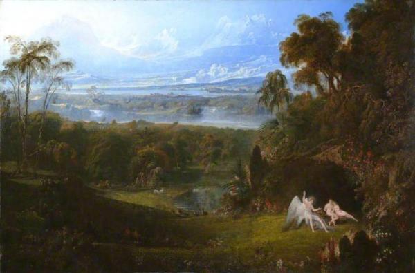 Adam And Eve Entertaining The Angel Raphael by John Martin