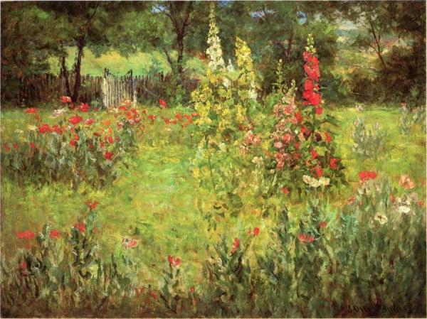 Hollyhocks And Poppies - The Hermitage by John Ottis Adams