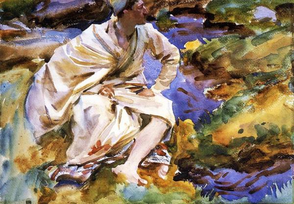 A Man Seated By A Stream, Val D'aosta, Pertud by John Singer Sargent