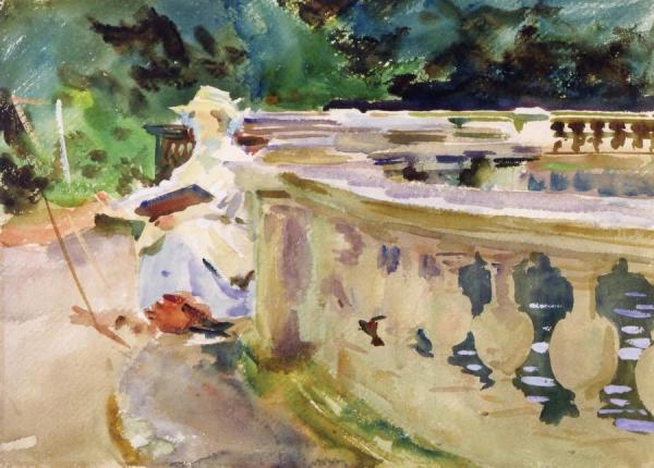 Fountain, With Girl Sketching by John Singer Sargent