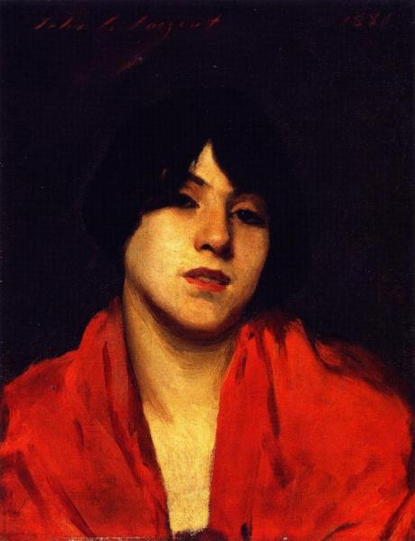 Head Of A Venetian Model In A Scarlet Shawl by John Singer Sargent