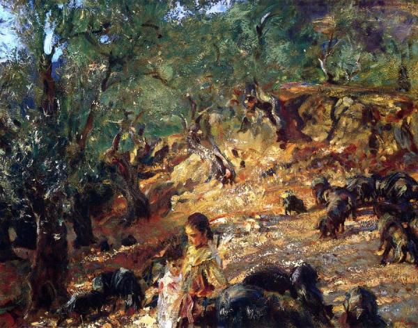 Ilex Wood At Majorca With Blue Pigs by John Singer Sargent