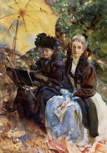 Miss Wedewood And Miss Sargent Sketching by John Singer Sargent