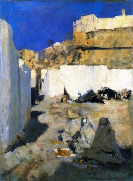Moroccan Fortress, With Three Women In The Foreground by John Singer Sargent