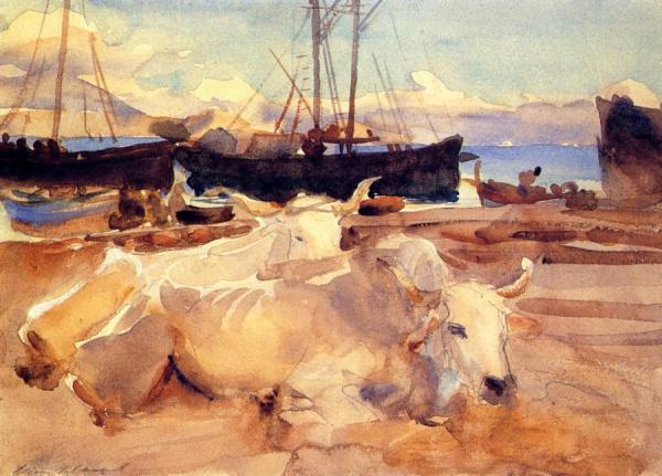 Oxen On The Beach At Baia by John Singer Sargent