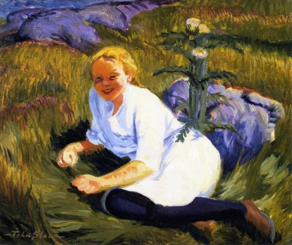 Child And Thistle In Sun by John Sloan