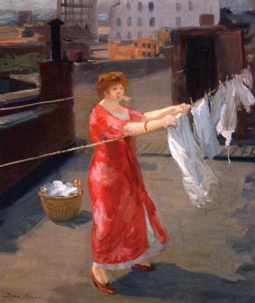 Red Kimono On The Roof by John Sloan