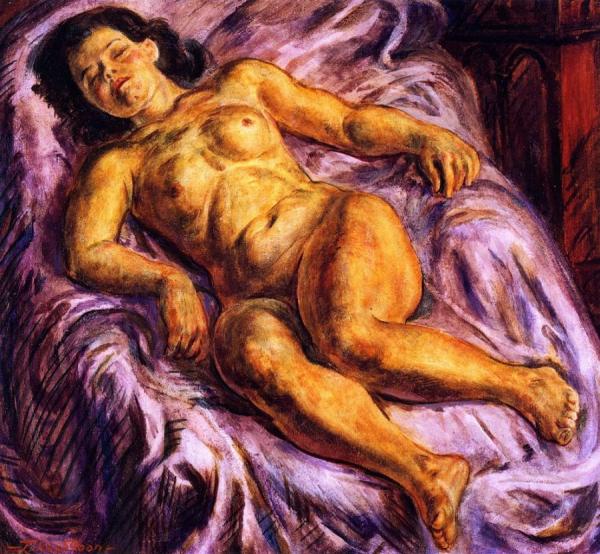 Sleeping Nude On Lavender by John Sloan