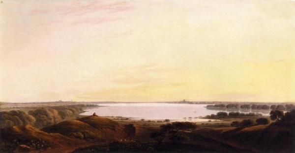 An Extensive River Landscape On The Thames by John Varley