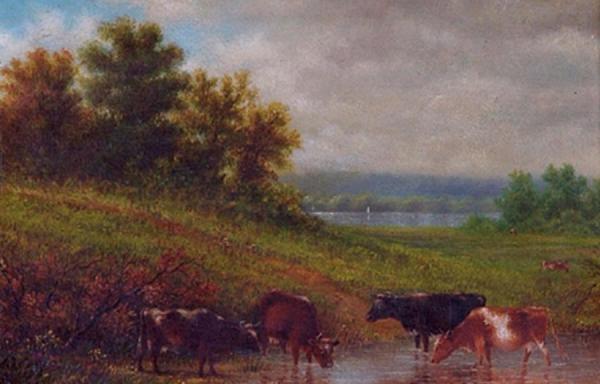 Cows In A Landscape by John W. Casilear
