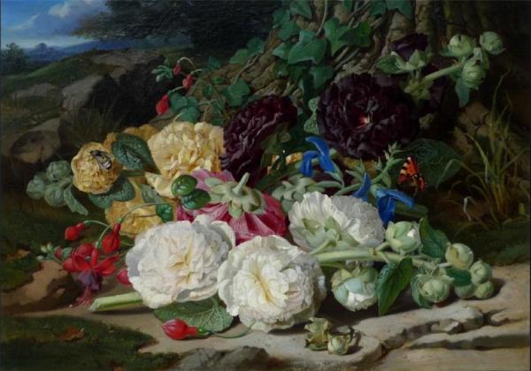 John Wainwright Hollyhocks And Ivy