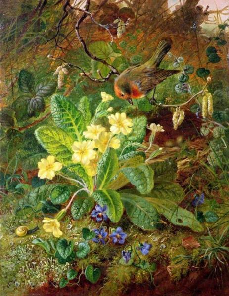 Primrose And Robin by John Wainwright Oil Painting Reproductions