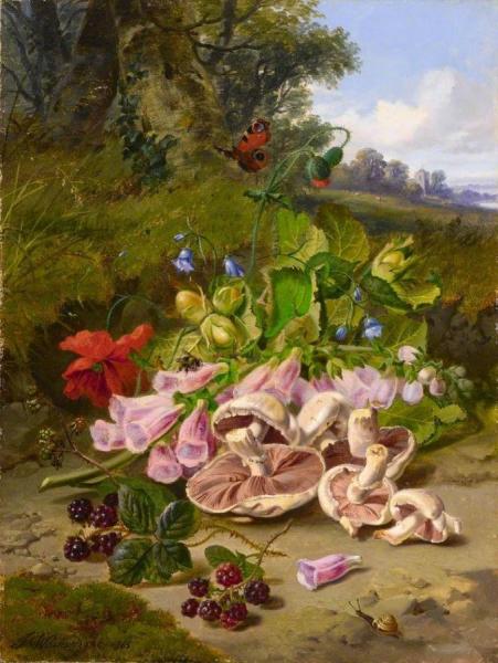 John Wainwright Still Life With Fruit And Flowers In A Landscape