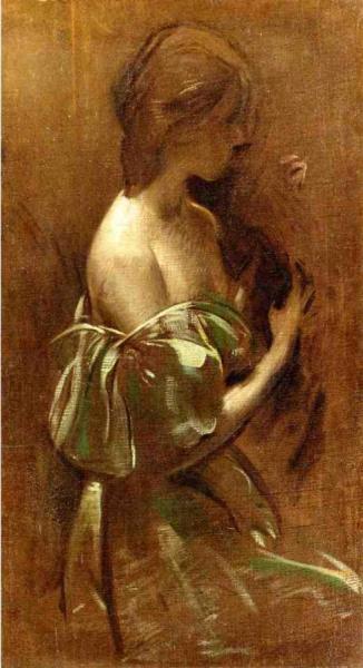 Portrait Of A Woman In An Off-the-shoulder Gown by John White Alexander