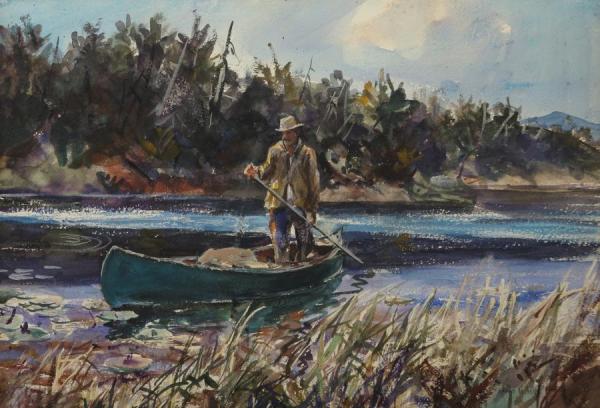 John Whorf Man Standing In Canoe
