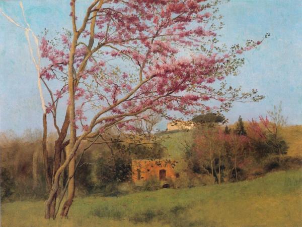Landscape - Blossoming Red Almond by John William Godward