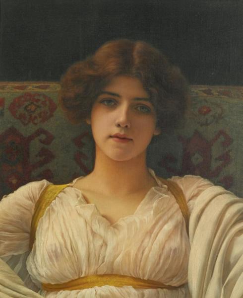 Study Of A Head In Drapery, Miss Ethel Warwick by John William Godward