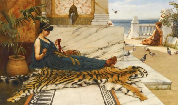 John William Godward The Tigerskin (sewing Girl)