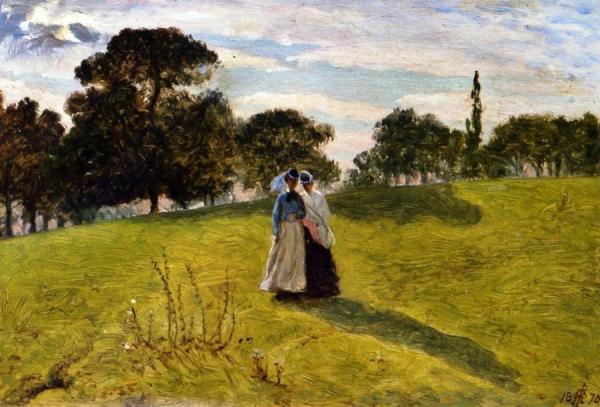 Two Women In A Landscape by John William Hennessey