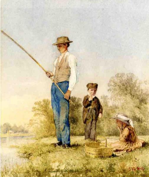 Fishing On A Lake by John William Hill