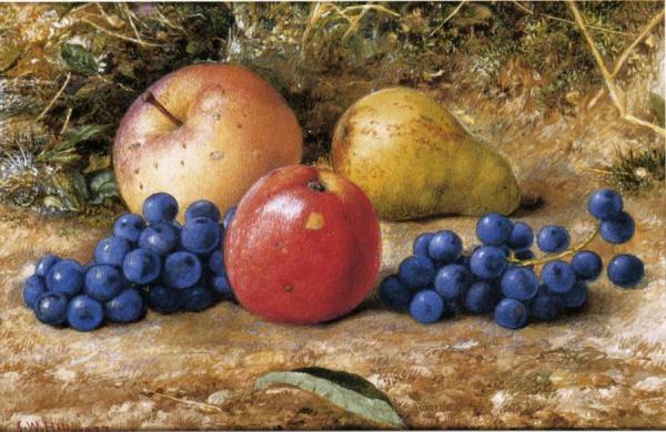 John William Hill Still Life With Grapes, Apples And Pear